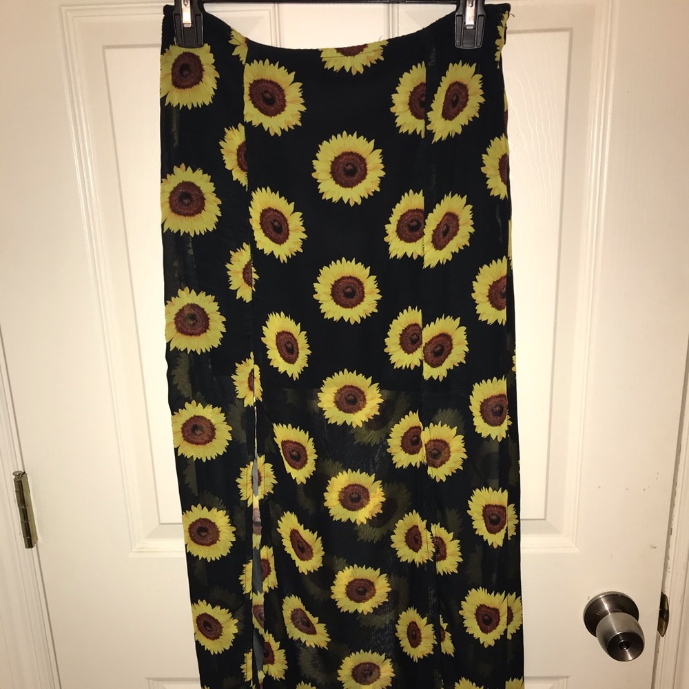 Sheer sunflower maxi skirt w mini black slip